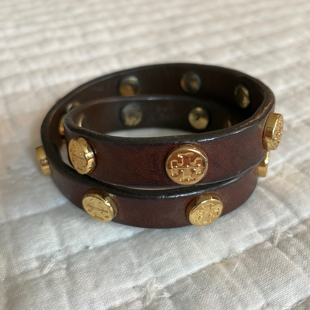 Tory Burch leather and gold bracelet